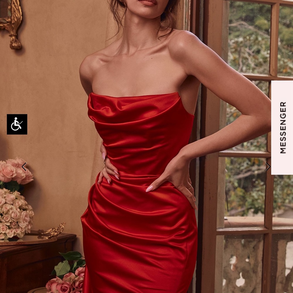 House of CB Red Ruched Sheath Maxi Dress